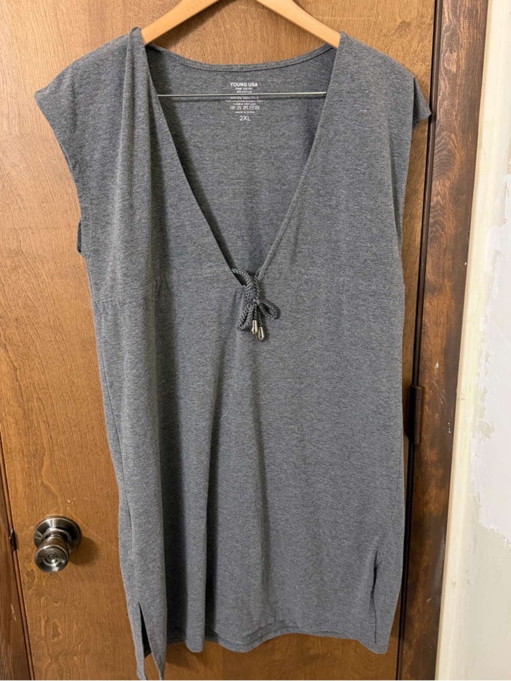 Young USA Juniors Swim Coverup Tie Dress 2XL Gray Lightweight Sleeveless V-neck